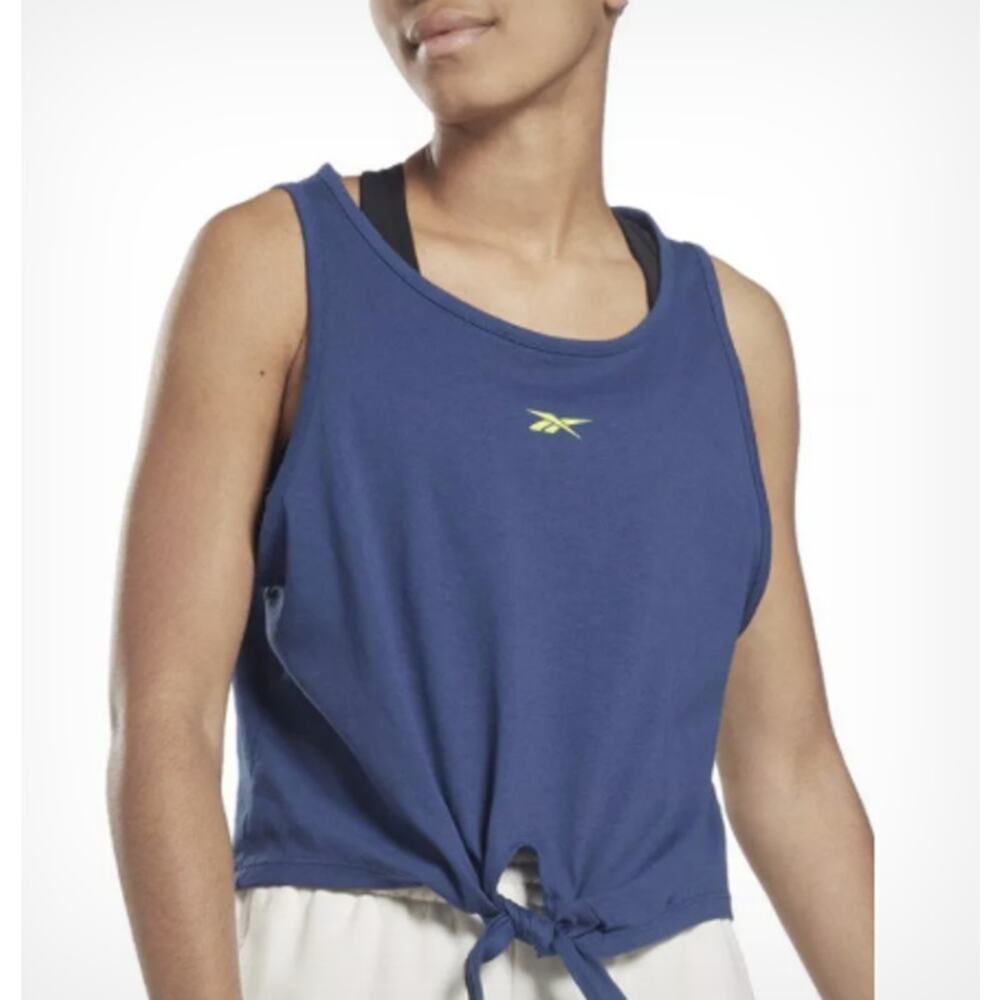 Reebok Wolmen's Front Tie Tank, Sleeveless, Navy Blue, Size L